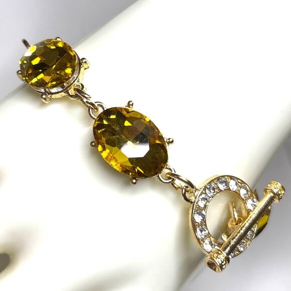 NEW Bracelet Chunky Amber Gold Topaz Rhinestone Trendy Jewelry Devil wears m10 - Picture 1 of 5